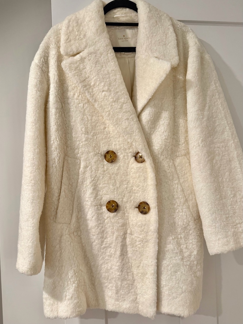 Kate Spade Broome Street Teddy Coat French Cream Ivory S $498